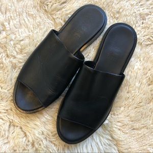 ABLE black leather slides / slip-on sandals